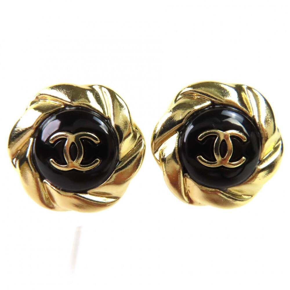 CHANEL Black Logo Earrings